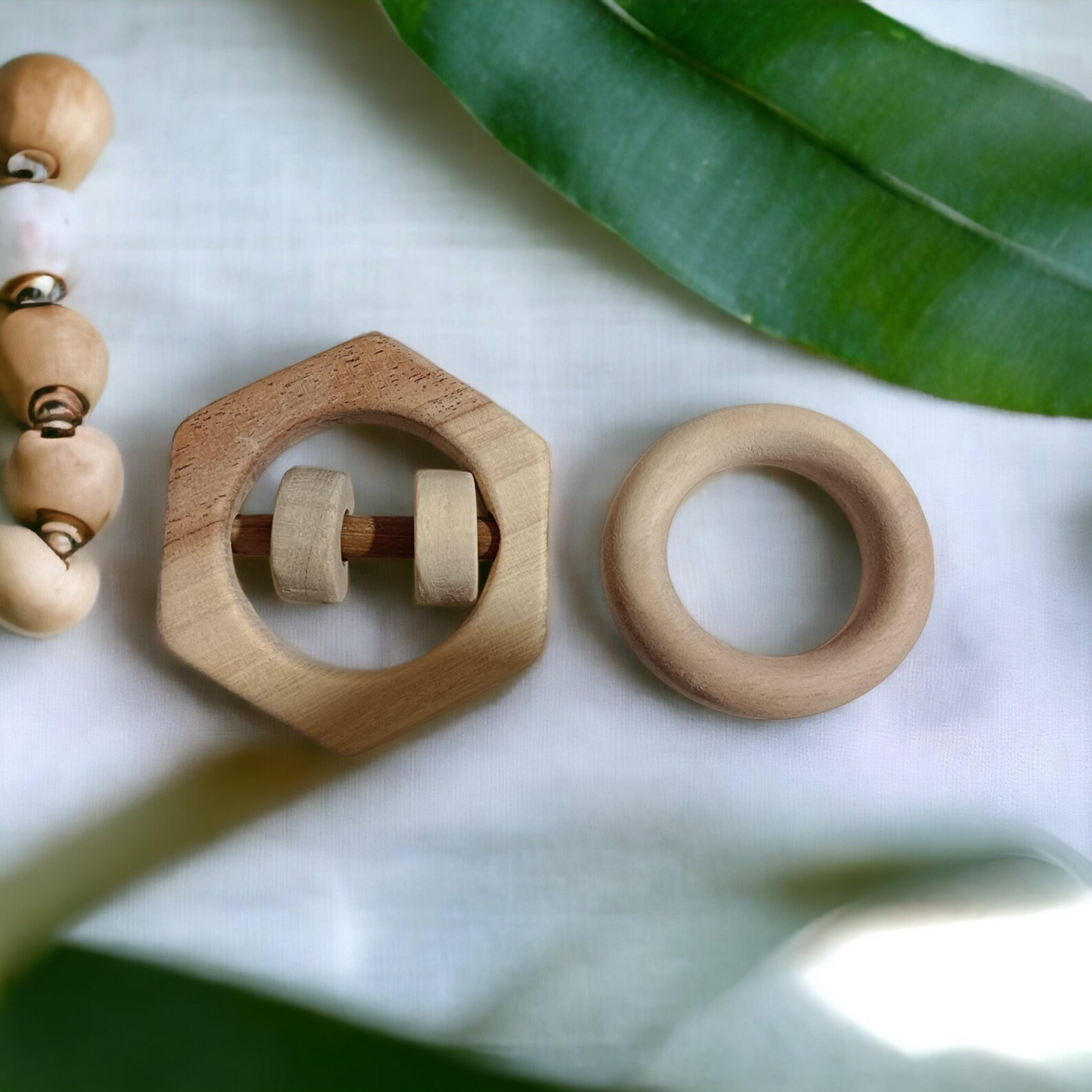 Neem Wood Hexagon Rattle & Ring