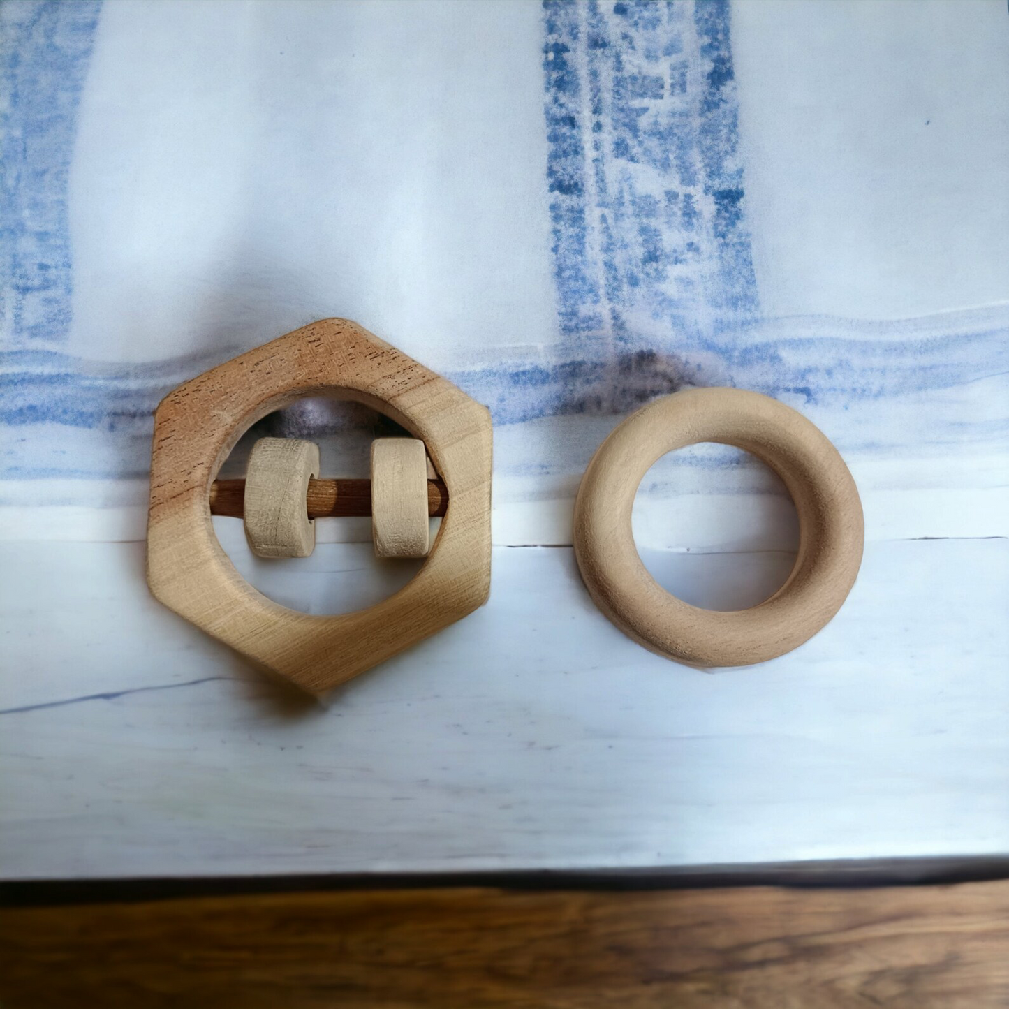 Neem Wood Hexagon Rattle & Ring