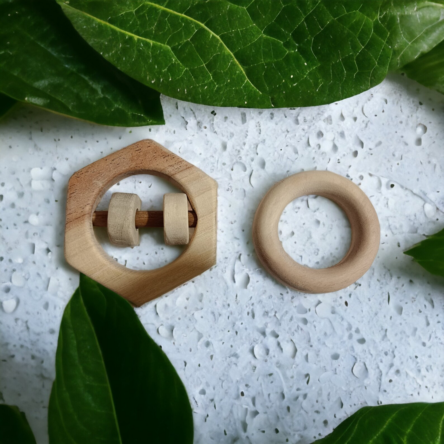 Neem Wood Hexagon Rattle & Ring